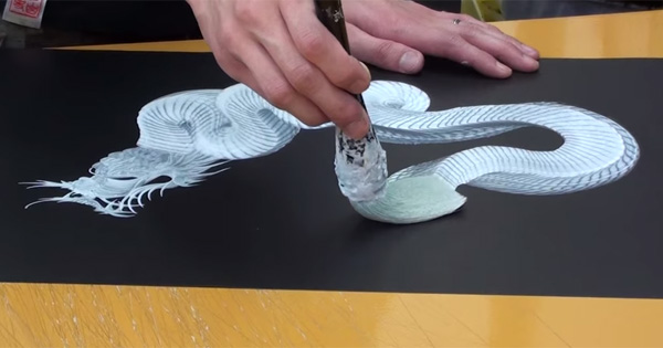 [VIDEO] A Beautiful Dragon Drawn In A Single Brush Stroke. The Action At 3’40” Took My Breath Away