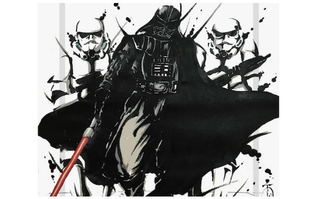 Details about   TENUGUI  Star Wars Sumi-e style Ink painting Darth Vader Stormtrooper From Japan