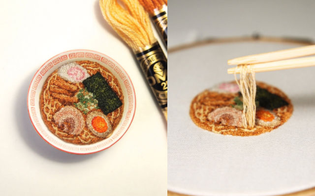 Japanese Embroidery Artist Paints With Needle And Thread To Create Miniature Artwork Of Food