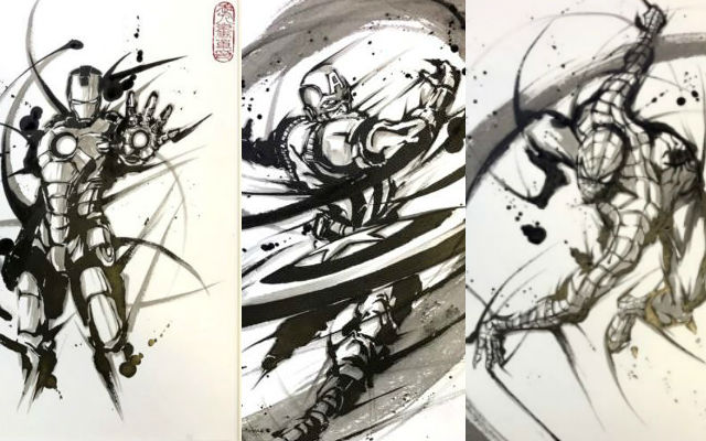 Samurai Portraits Of Marvel Super Heroes Using Japanese Ink Painting