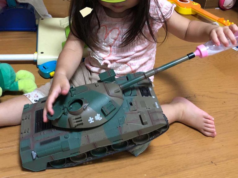 Mother surprised by her daughter’s affection shown to giant tank toy