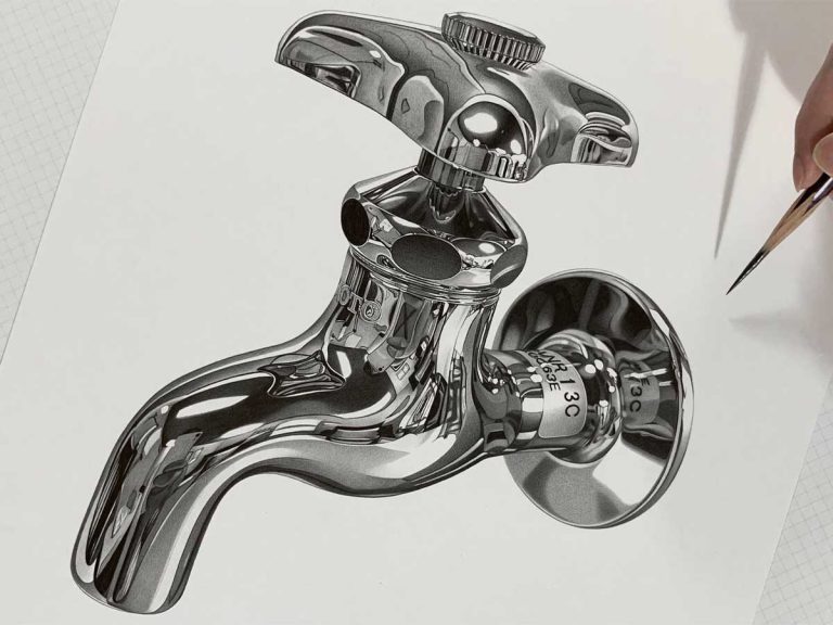 What a shiny, well-polished faucet… Or is it? Talented Japanese pencil artist fools us again