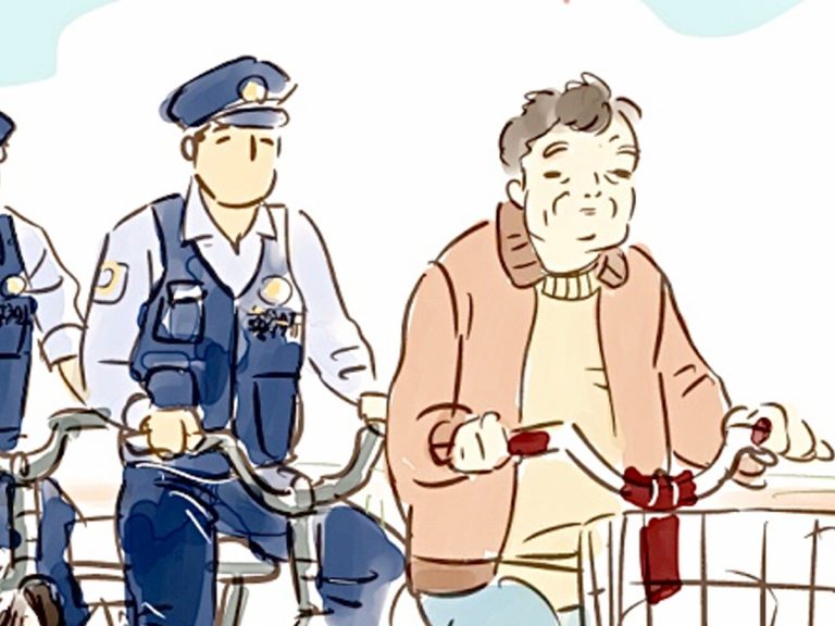 Manga artist illustrates morning scene of policemen following old man biking, warms Twitter’s heart