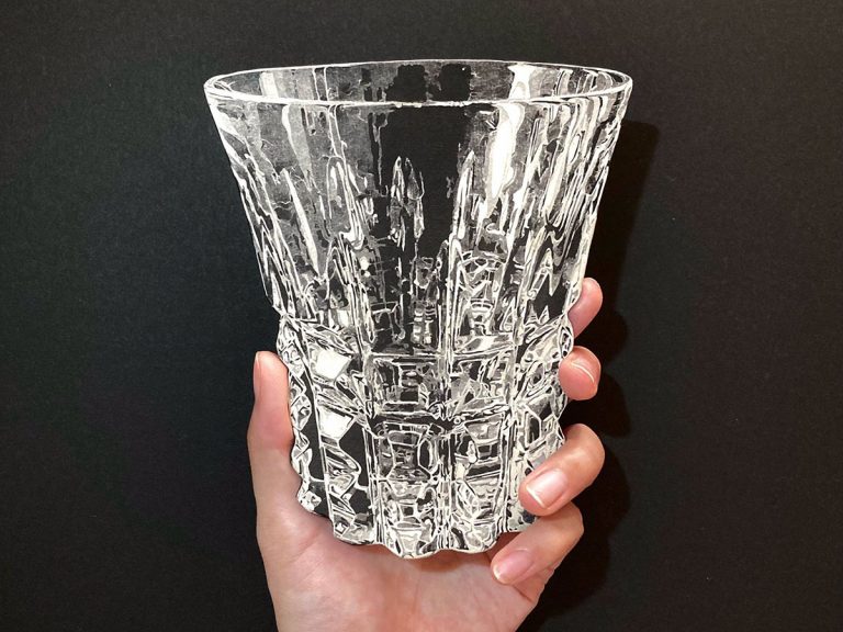 Talented Japanese paper cutout artist creates incredibly realistic glassware and plastic bottles