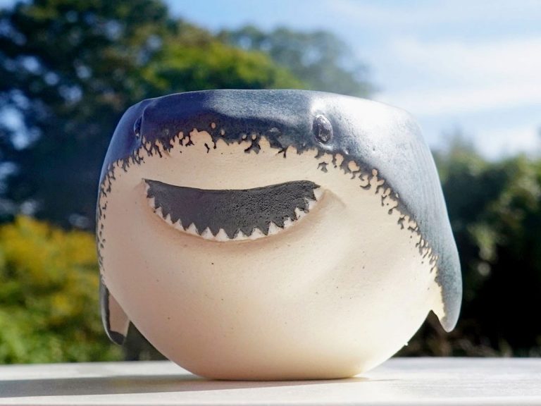 Japanese ceramic artist’s chubby great white shark cup is too cute not to drink from