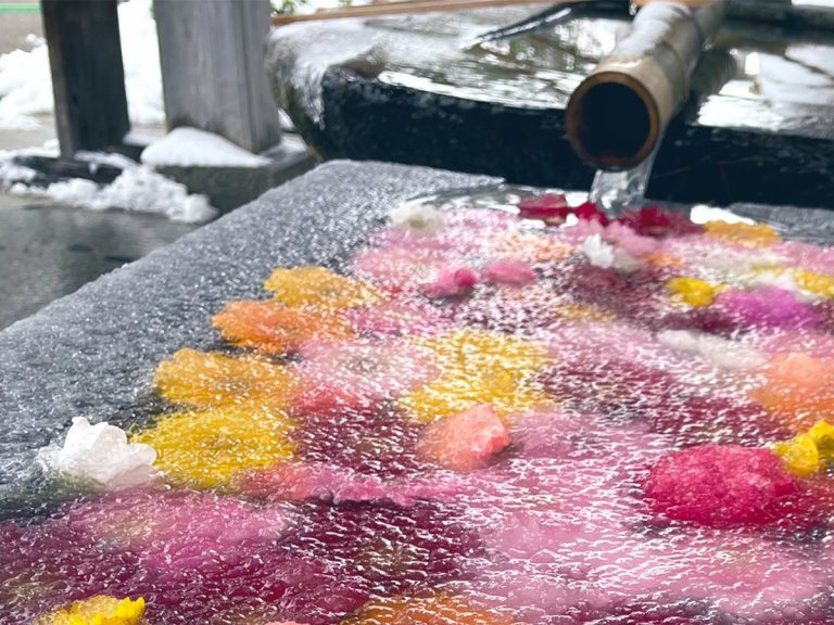Gorgeous natural art appears in Shinto shrine’s water ablution pavilion during a cold spell