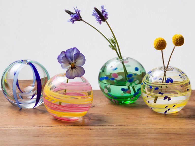 Colorful “Irotemari” Japanese glass balls can be used as single vases, reed diffusers and more