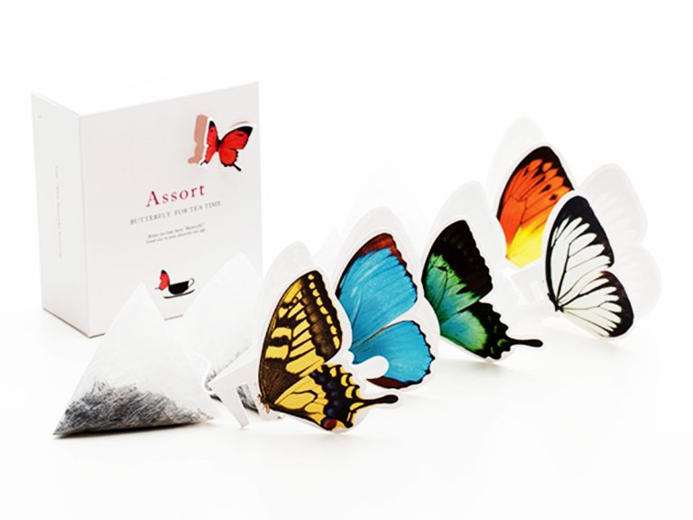 Beautiful butterflies rest on the lip of your teacup with Japanese “Butterfly Tea” series