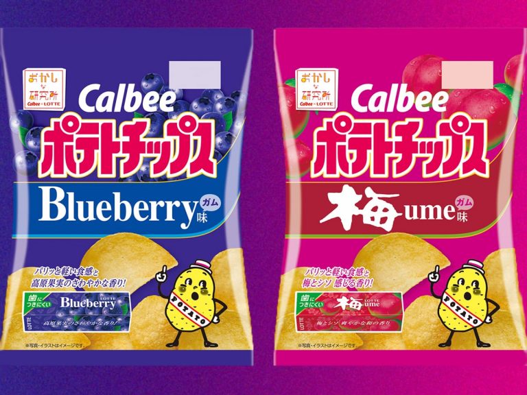 Chewing gum flavored chips?! Calbee collabs with Lotte on Blueberry and Ume Gum flavors