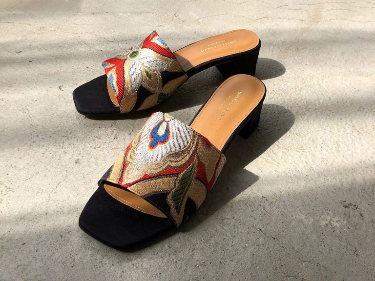 “OBI square sandals” using upcycled kimonos: Relier81 and UNITED TOKYO collaboration