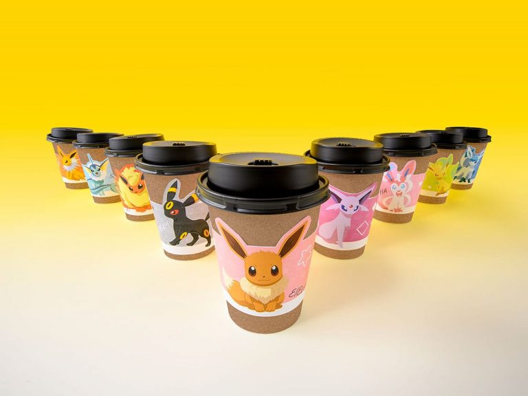 Cute cup sleeves featuring Eevee and its eight evolutions in latest issue of Shō-Comi magazine
