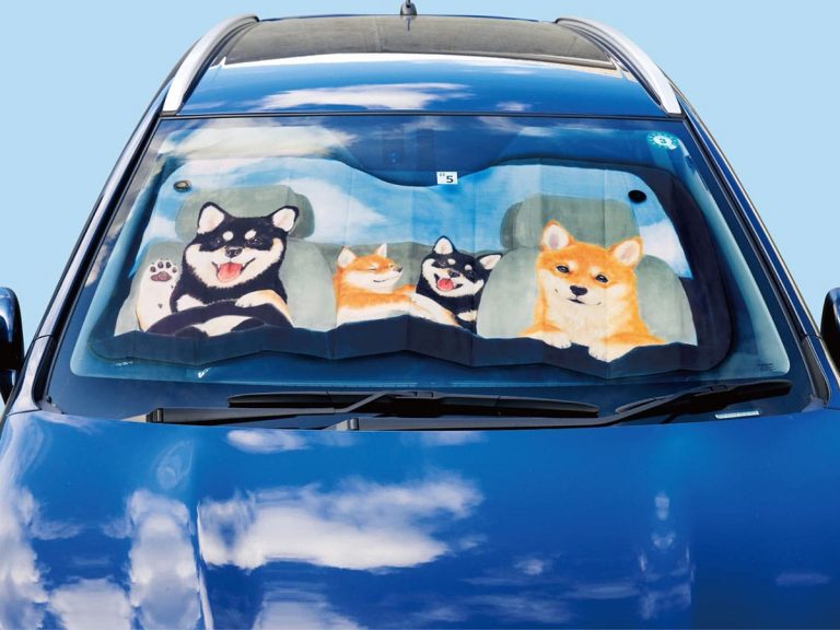 Happy shiba inu family sunshade keeps your car cool and easy to spot