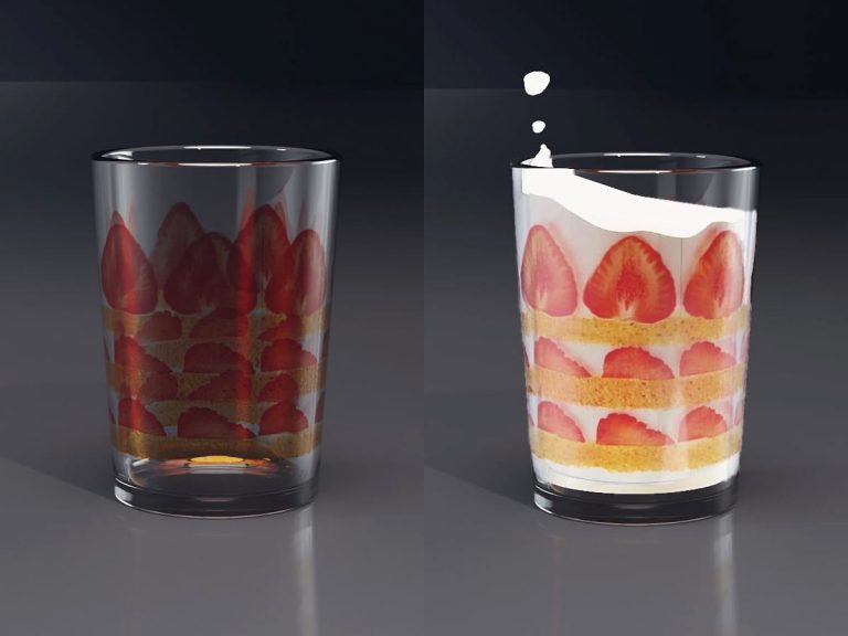 Ingenious glasses reveal strawberry shortcakes only when milk is poured into them