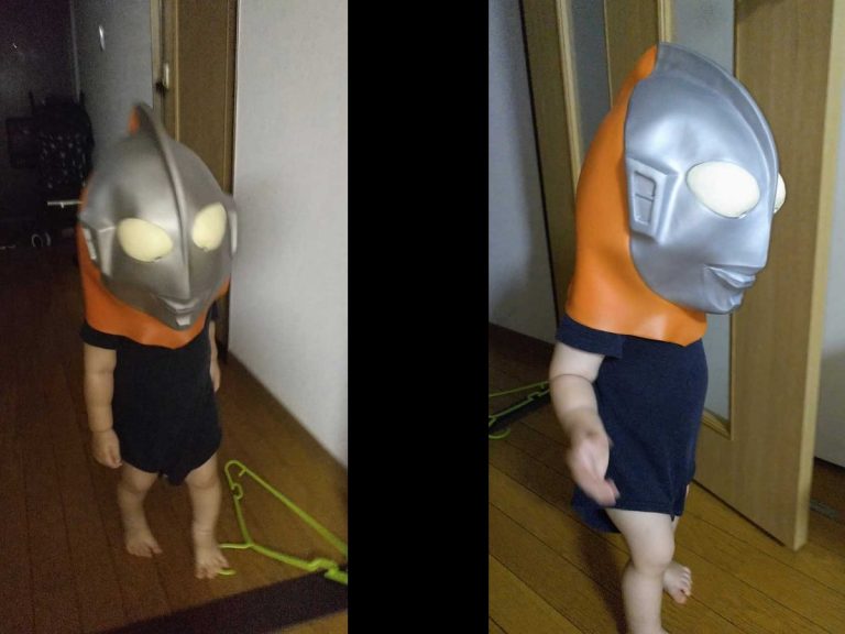 Toddler turns father’s Ultraman oversized costume into hall-wandering nightmare fuel