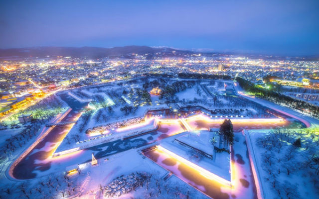Beautiful Castles and Idyllic Panoramic View during winter in Japan