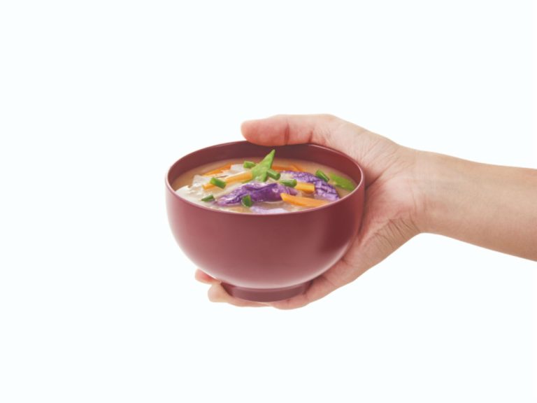 Thermos-style Japanese rice and soup bowls serve piping hot food and are easy to handle