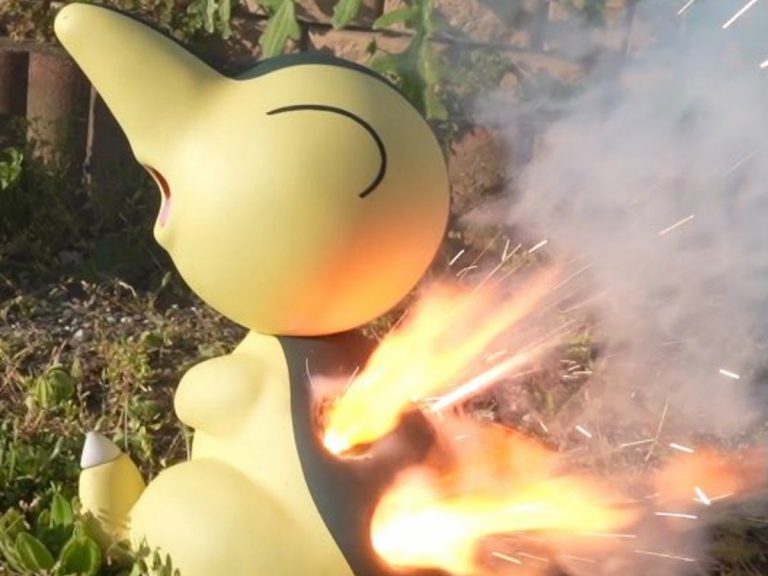 Fire Pokémon come to life with incredible life-sized Cyndaquil fireworks stand