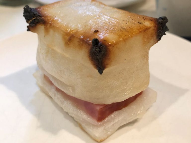 Super puffy bacon mochi sandwich experiment looks like a Studio Ghibli anime delicacy