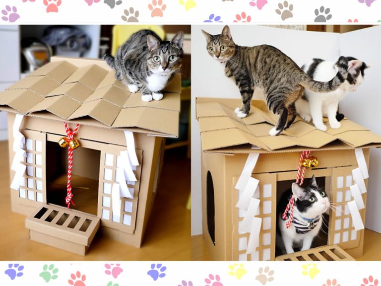 Cardboard shrine house gives your cats their own place to feel like a Shinto god