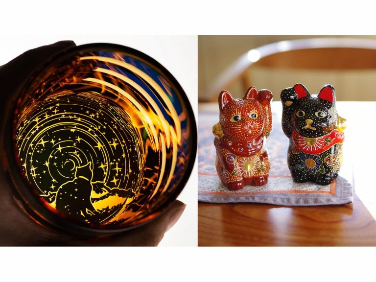 Exquisite cat kiriko glasses and Maneki-neko figurine collection from Fujimaki online store