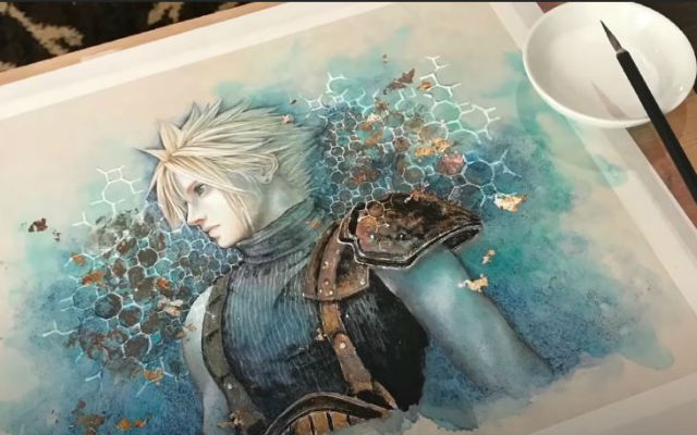Artist turns Final Fantasy 7 Remake Cloud into stunning traditional Japanese painting