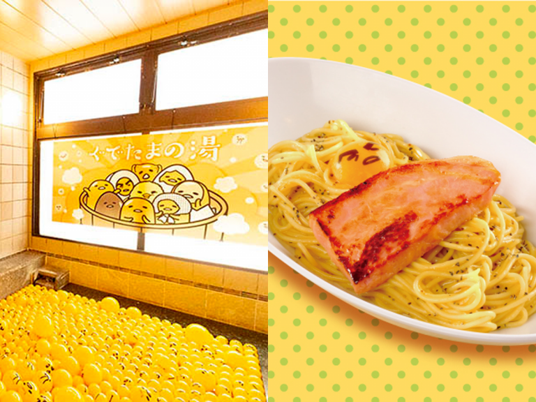 Gudetama spa brings back lazy egg themed baths and food menu in collab with other classic Sanrio character