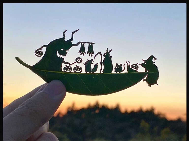 Artist Celebrates Halloween with this Awesome Leaf Art