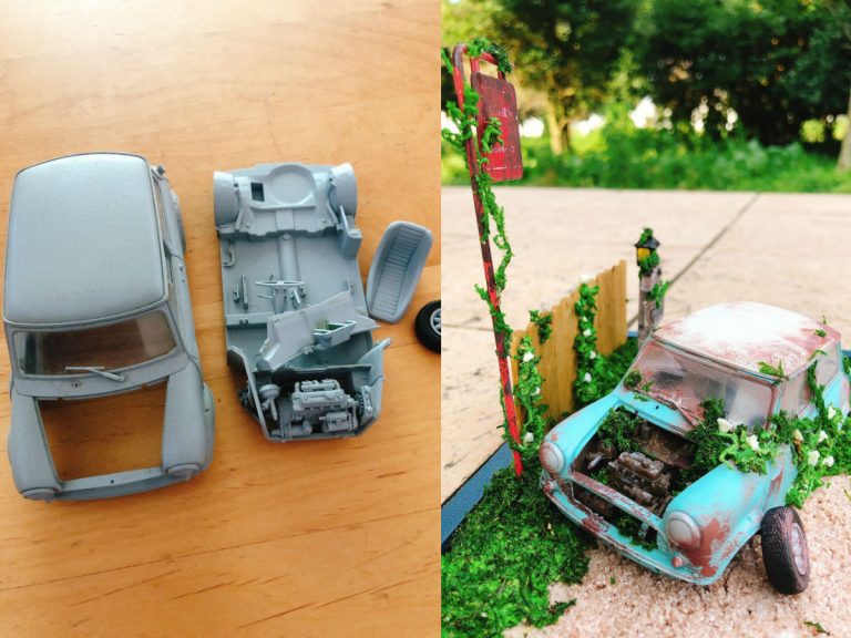 Child breaks model father was working on, mother turns it into gorgeous car ruins