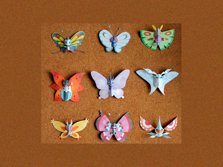 Japanese paper artist fashions and displays his fantastic butterfly/moth Pokémon “specimens”