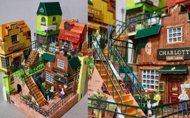 Japanese Papercraft Artist Turns Empty Chocolate Boxes Into Charming Studio Ghibli-esque Town