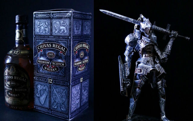 Chivalry Regal:  Japanese Papercraft Artist Turns Whisky Packaging Into Awesome Knight Figure