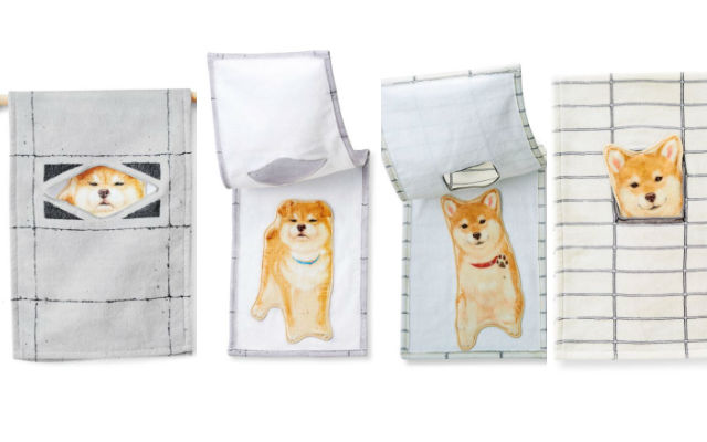 Curious “Shiba Inu Sticking Their Heads Through Walls” Bath Towel Set Gives You A Patiently Waiting Shower Buddy