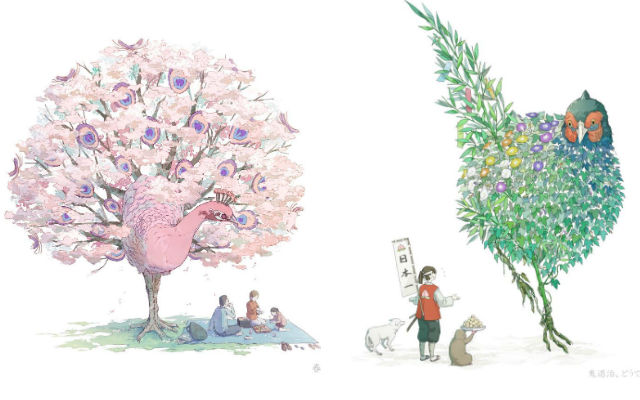 Artist Beautifully Combines Japanese “Spiritual Birds” And Trees To Illustrate The Four Seasons