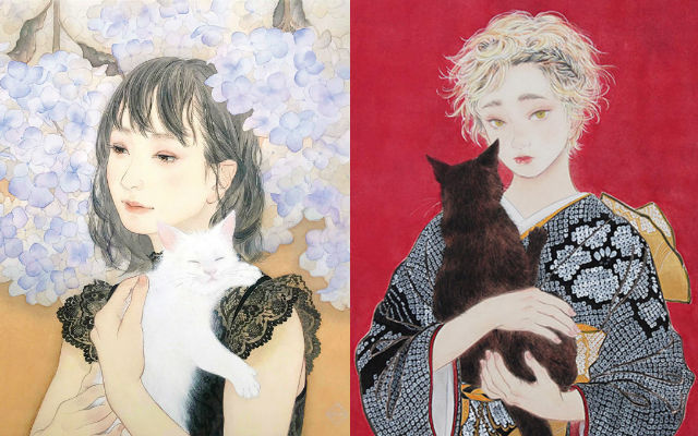 Japanese Artist Kazuho Imaoka Gorgeously Illustrates Beautiful Women And Their Cats