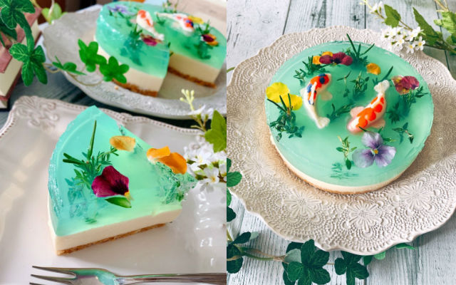 Beautiful Japanese cheesecake inspired by Monet’s Pond is a delicious slice of art