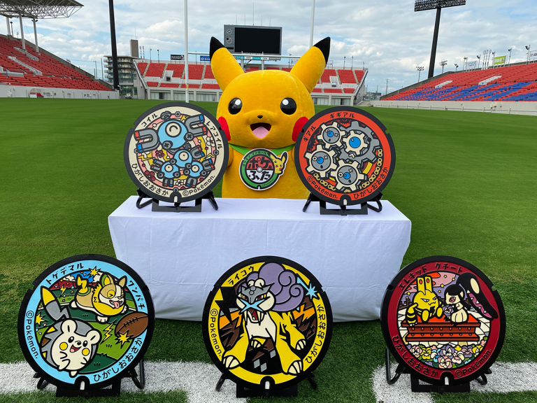 First ever Pokemon manhole covers installed in Osaka featuring Raikou, Magnemite and Yamper