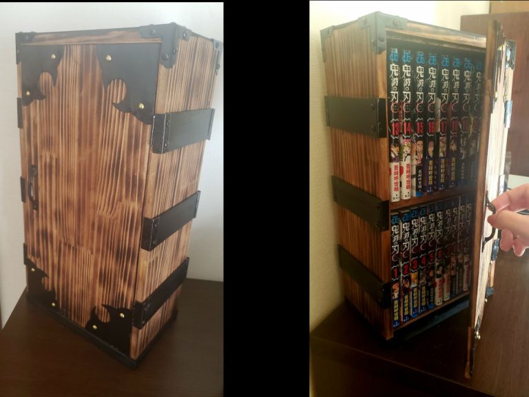 Father crafts stylish “Nezuko’s box” manga bookcase for Demon Slayer fan family