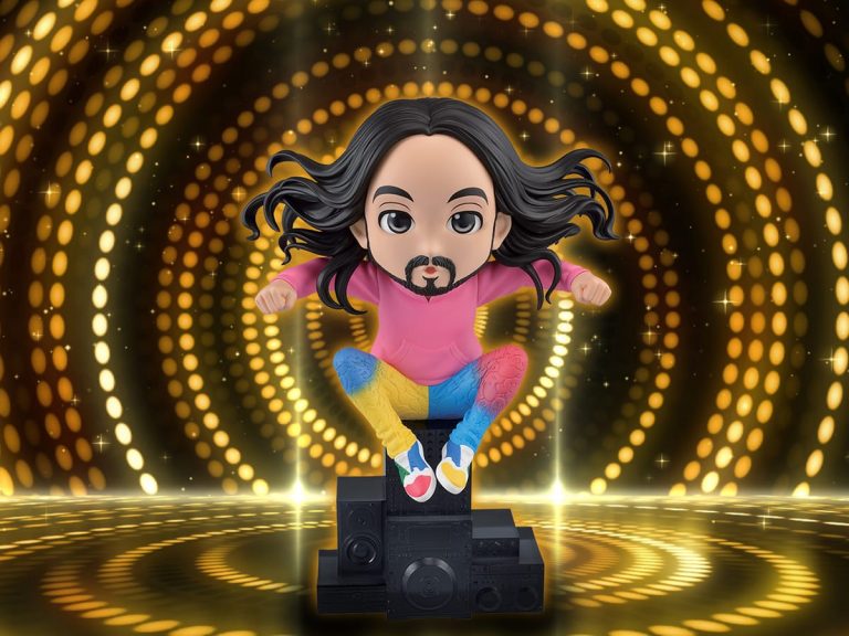 DJ Steve Aoki does his signature jump in new Q posket collectible figure