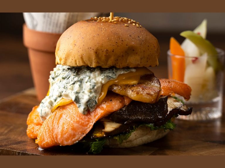 Fuji Marriott Hotel’s new gourmet burger is overflowing with regional salmon and pork