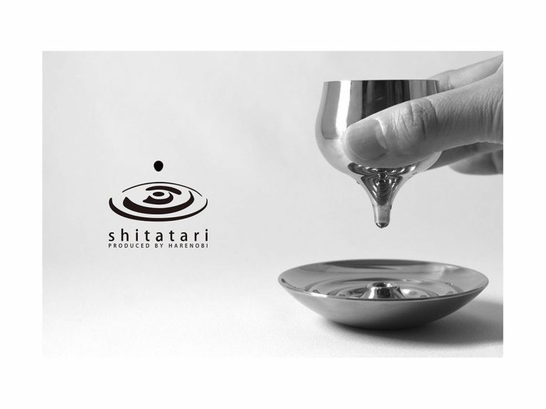 One-of-a-kind stainless steel sake cup has a rippling design inspired by sake brewing