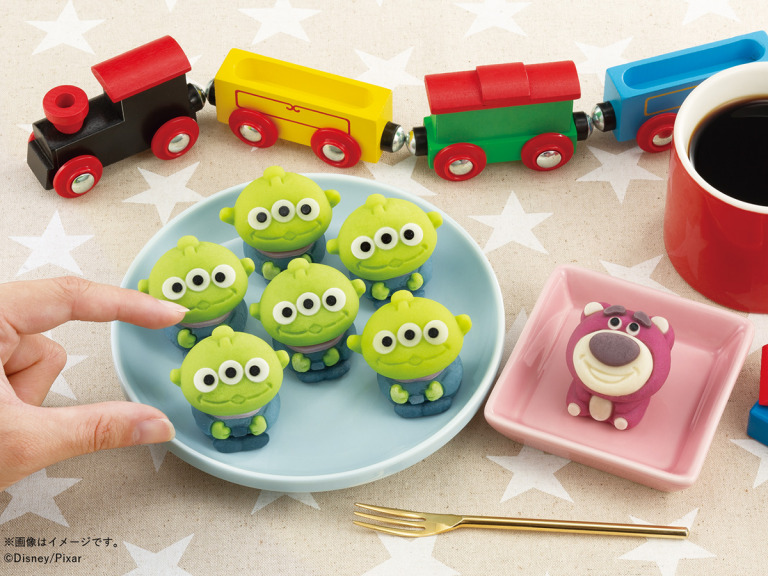 Toy Story Aliens landing at Japanese convenience stores as traditional matcha wagashi sweets