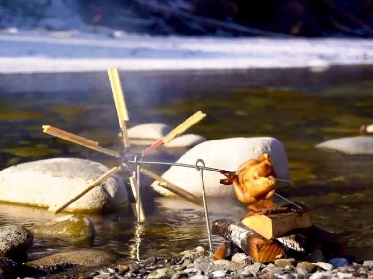 Japanese entrepreneur and camping enthusiast shows off his cool rotisserie lifehack