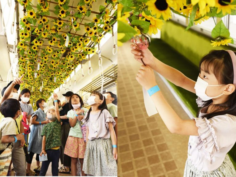 Japanese train transforms with the help of 100 school children and summer wind chimes