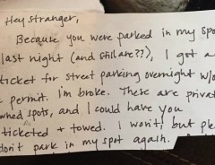 自分の駐車場に、勝手に車を止められた！置いた手紙に返ってきた返事とは…？