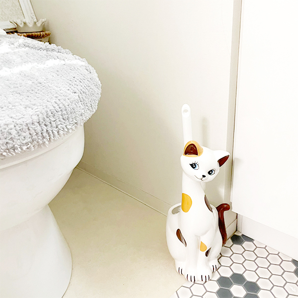 磁器製 レトロかわいいネコのトイレブラシ立て Grape Shop
