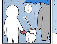 散歩中に突然の雨　すると愛犬が傘を持った人に気付き？