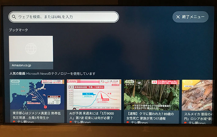 『Fire TV Stick』の『Silk Browser』を使ってインターネット検索をしている