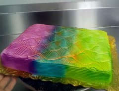 角度によって色が変わる不思議な虹色ケーキ　目の錯覚？？
