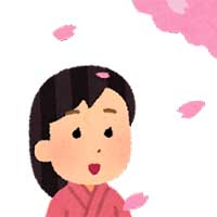 桜を見る女性のイラスト