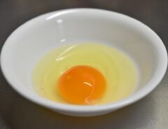 お皿に割り入れられた生卵